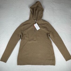 Colsie Maternity Nursing Sweater Womens S Tan Ribbed‎ Long Sleeve Hooded 1/4 Zip
